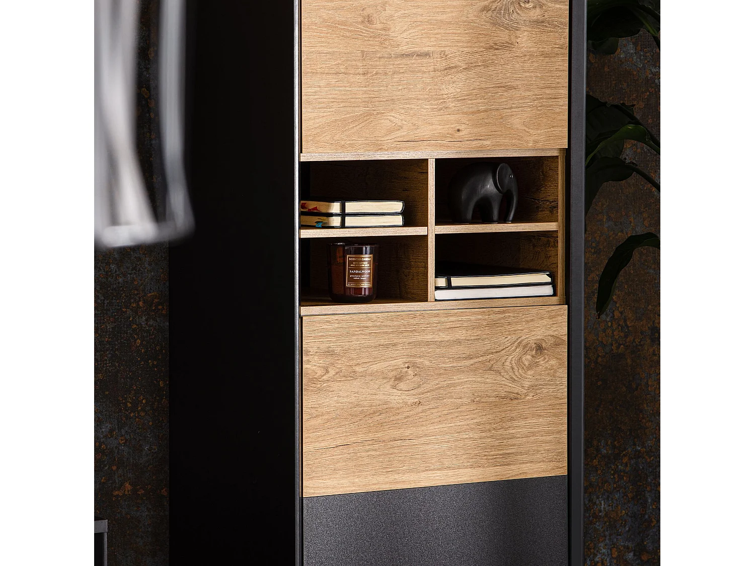 Regal Kreuzeinlage - schwarz - Eiche natur - LOFTY