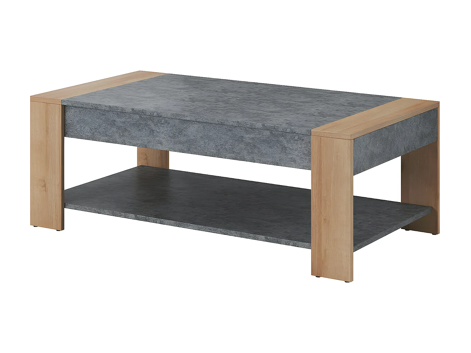 FANNY - Table Basse Rectangulaire Aspect Bois et Pierre