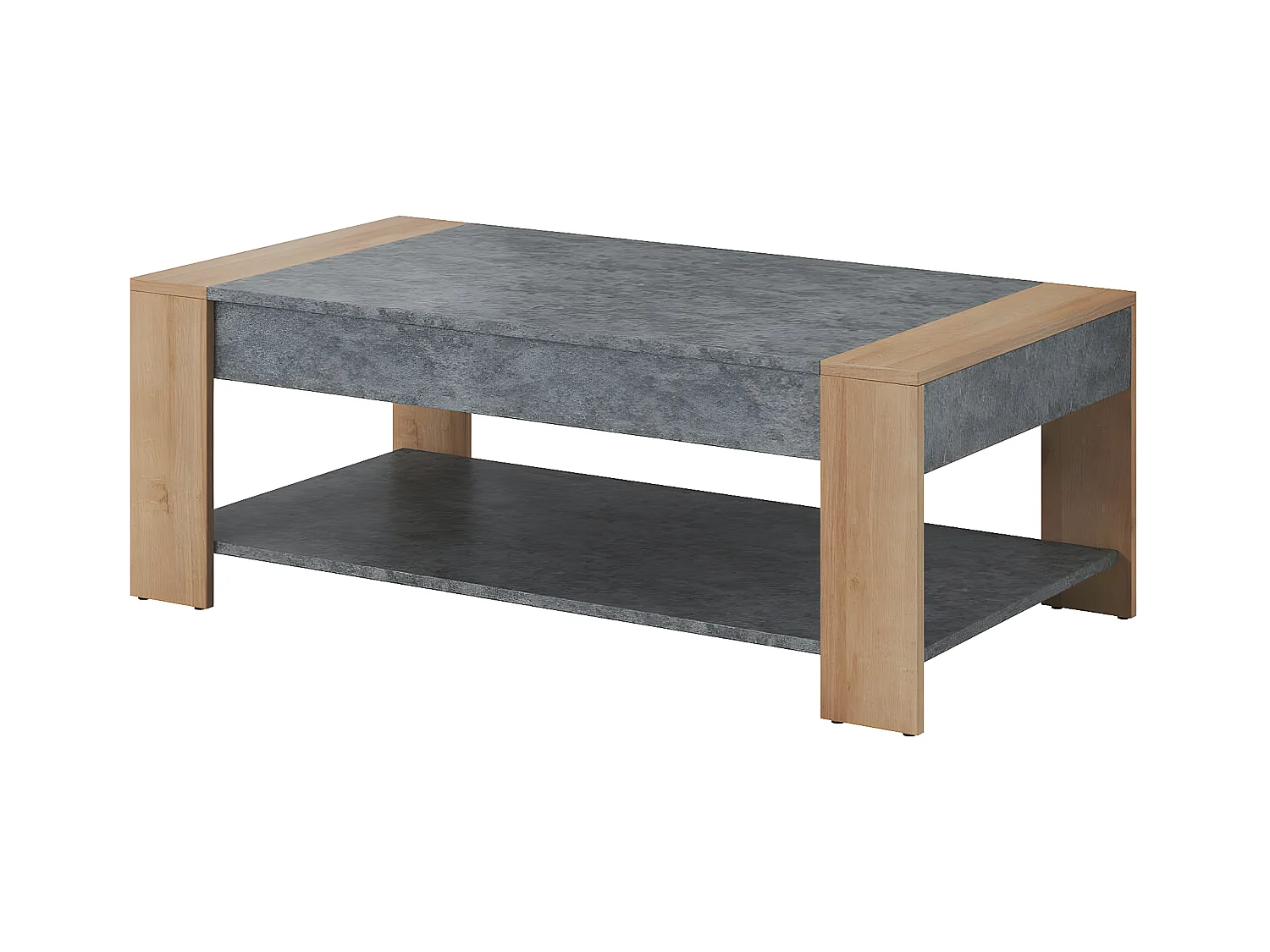 FANNY - Table Basse Rectangulaire Aspect Bois et Pierre
