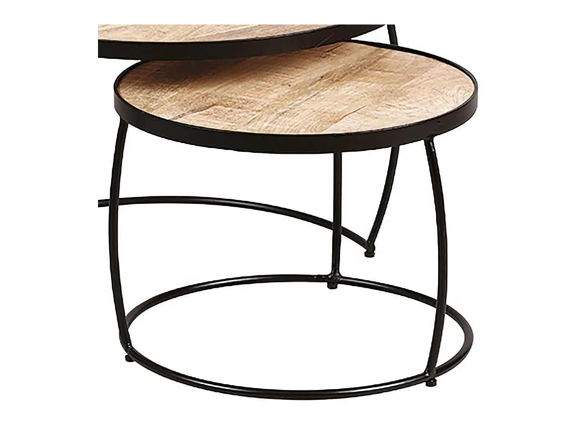 GIZEM - Lot de 2 Tables Basses Gigognes Métal et Bois