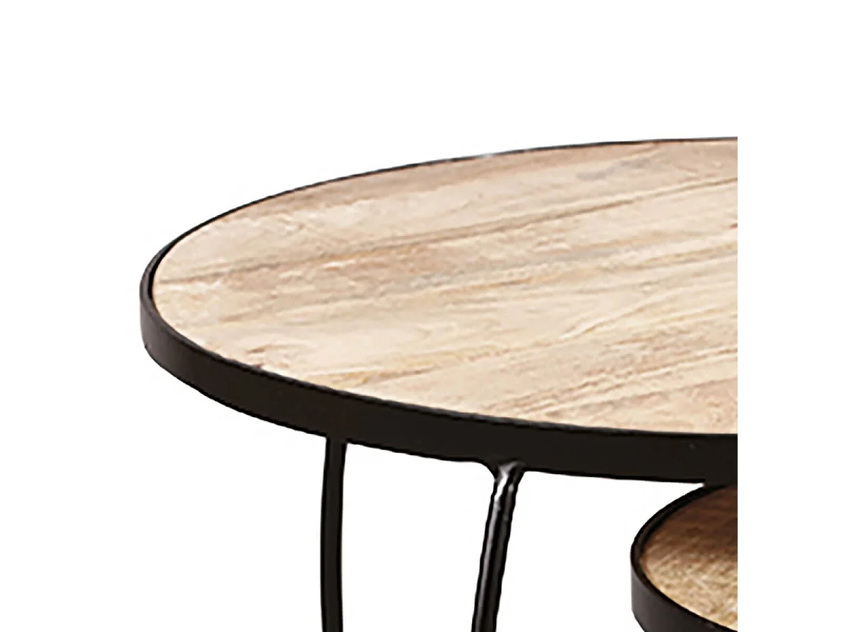 GIZEM - Lot de 2 Tables Basses Gigognes Métal et Bois