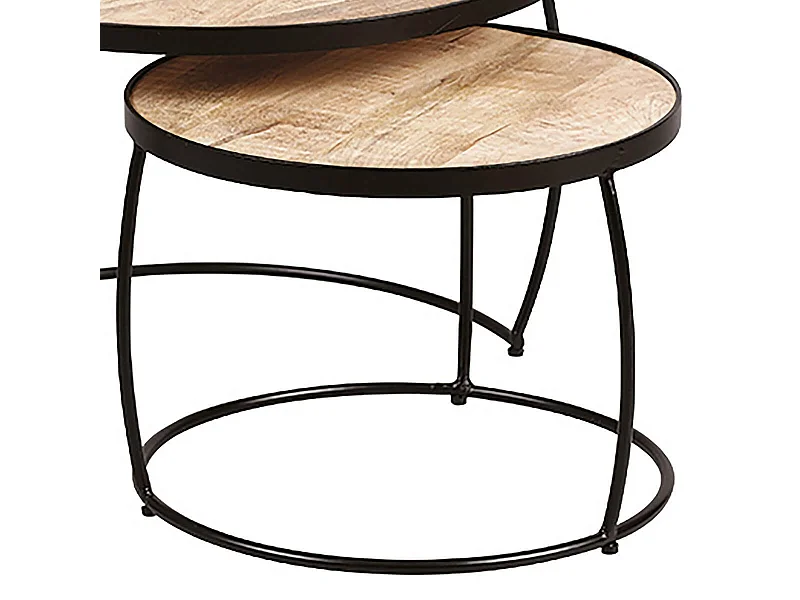 GIZEM - Lot de 2 Tables Basses Gigognes Métal et Bois