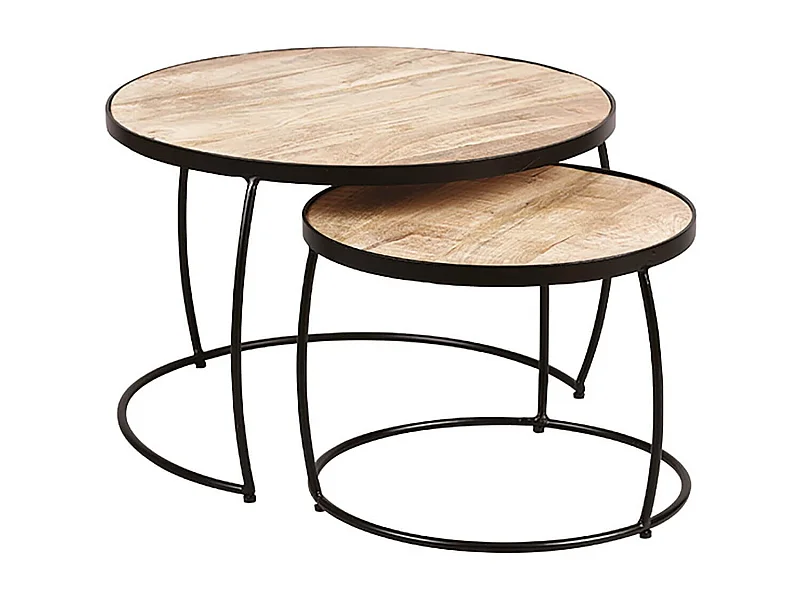 GIZEM - Lot de 2 Tables Basses Gigognes Métal et Bois
