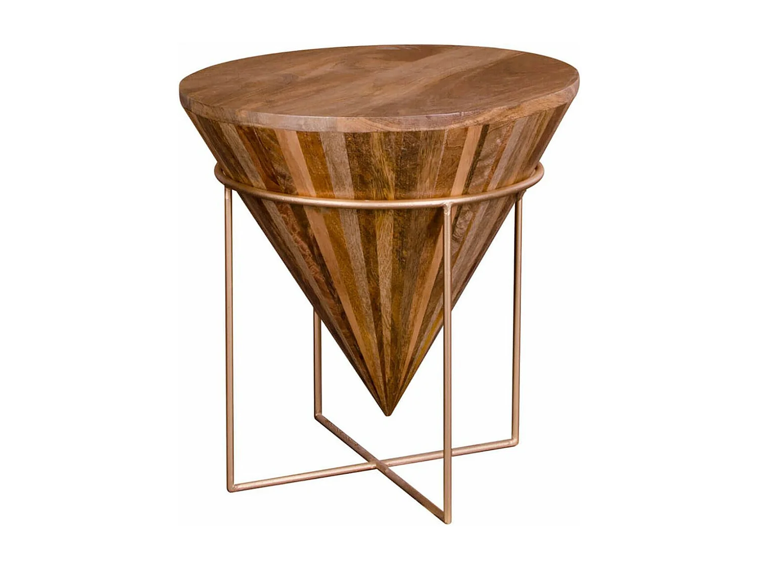 HAMMAS - Table Basse Conique Ø45cm Manguier Massif et Acier