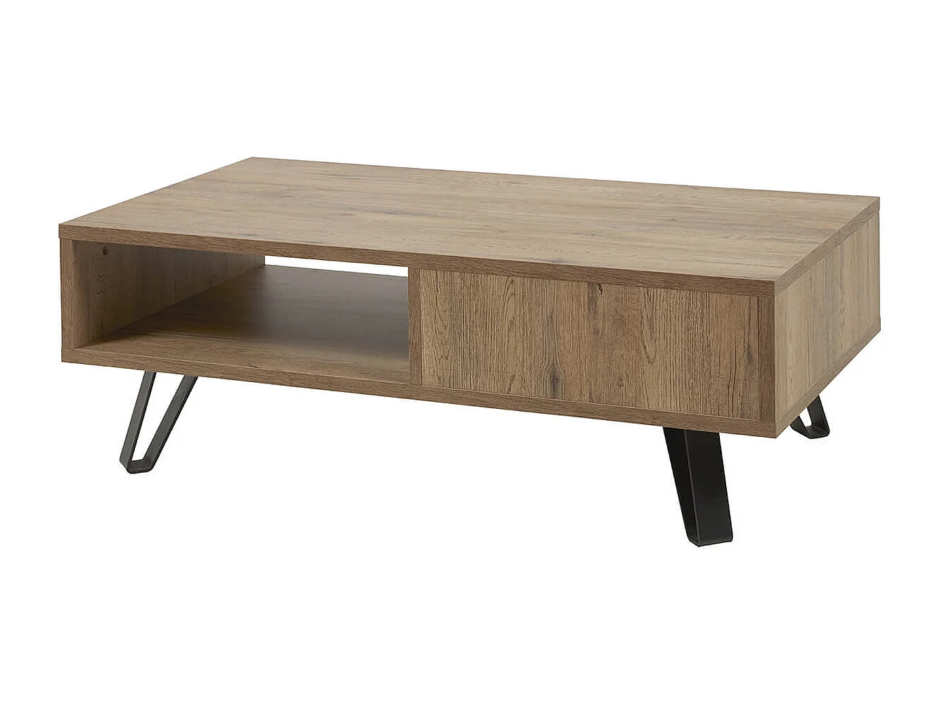 CARSON - Table Basse 1 Tiroir Effet Bois Naturel et Noir