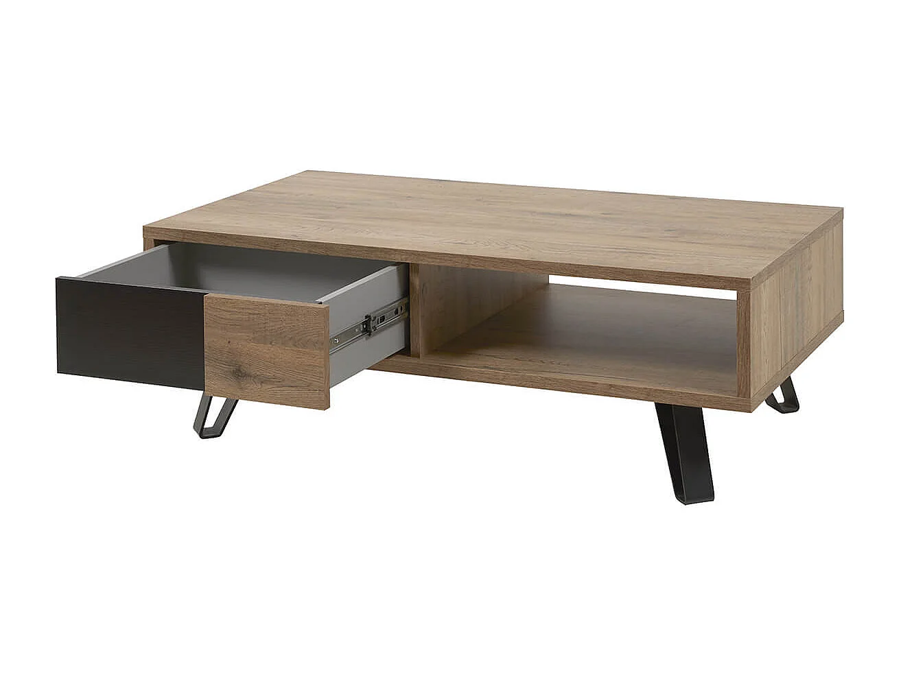 CARSON - Table Basse 1 Tiroir Effet Bois Naturel et Noir
