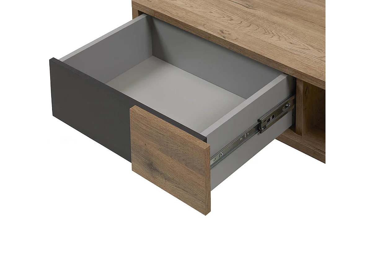 CARSON - Table Basse 1 Tiroir Effet Bois Naturel et Noir