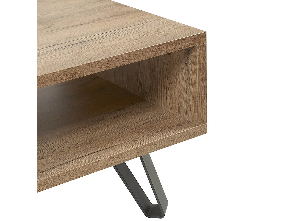 CARSON - Table Basse 1 Tiroir Effet Bois Naturel et Noir