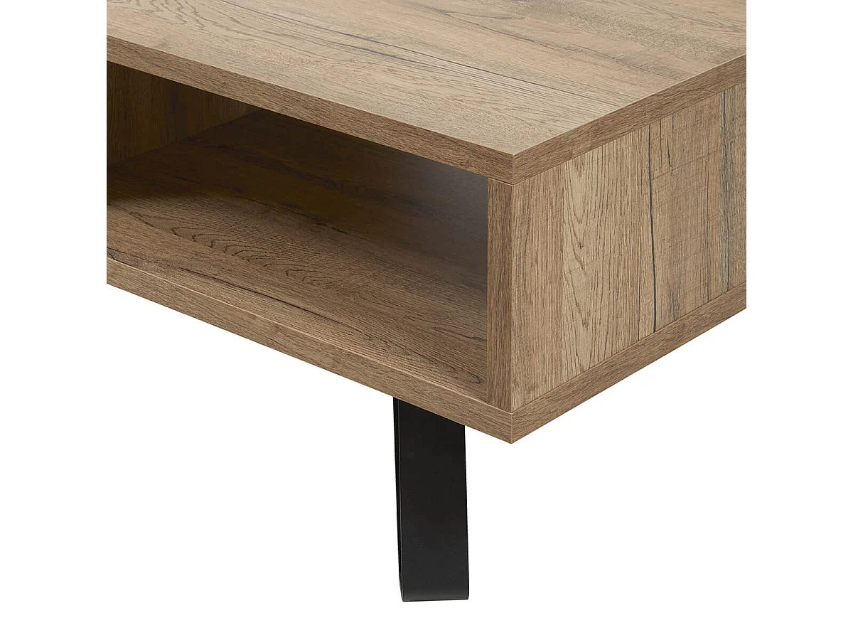 CARSON - Table Basse 1 Tiroir Effet Bois Naturel et Noir