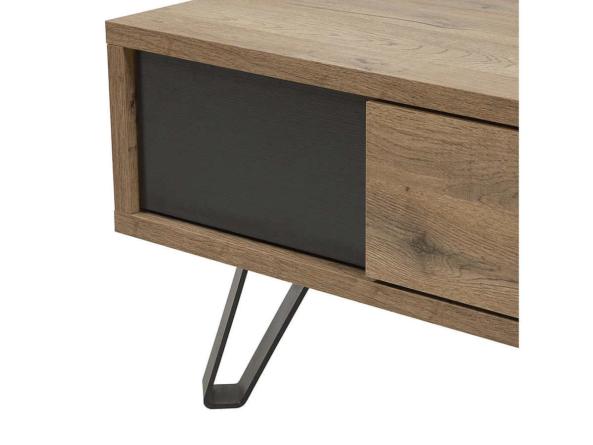 CARSON - Table Basse 1 Tiroir Effet Bois Naturel et Noir