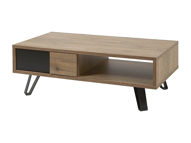 CARSON - Table Basse 1 Tiroir Effet Bois Naturel et Noir