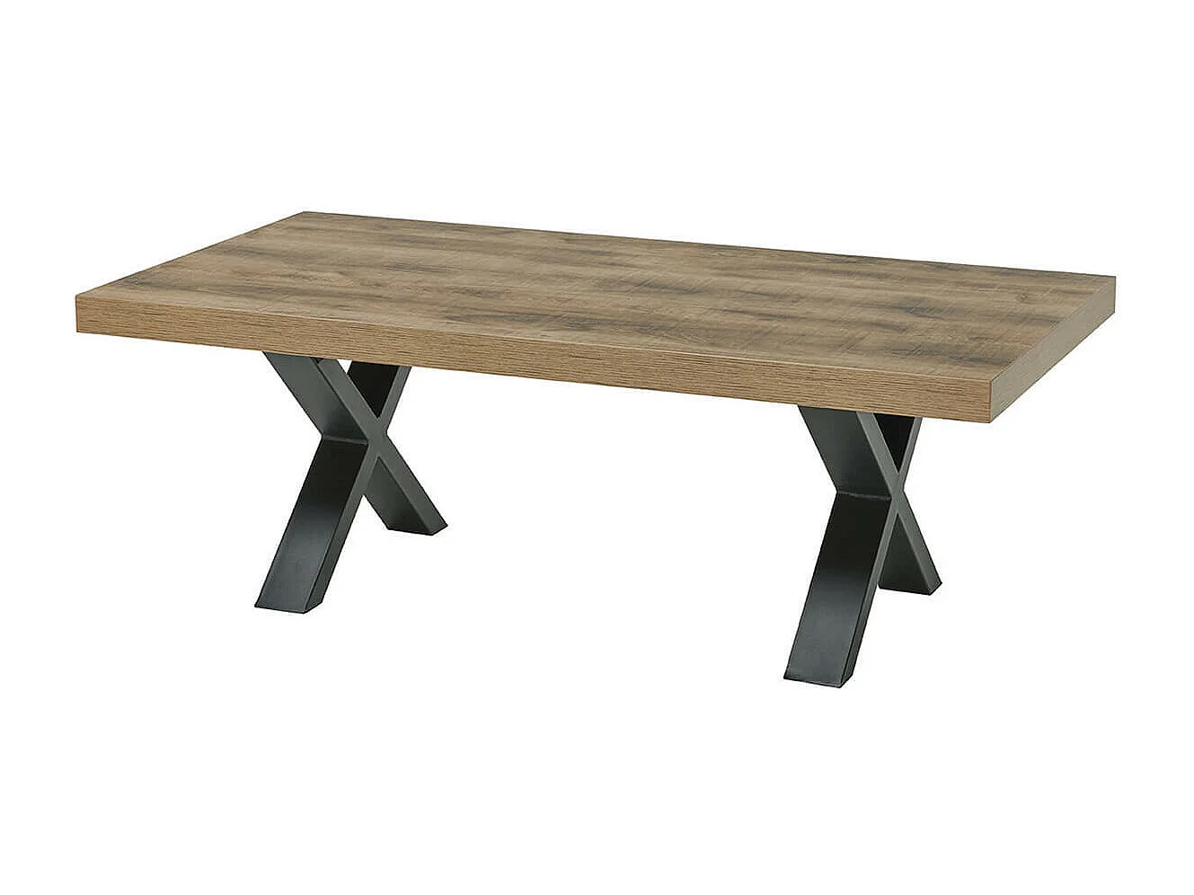 KORA - Table Basse Aspect Bois Piètement X Métal Poudré Noir