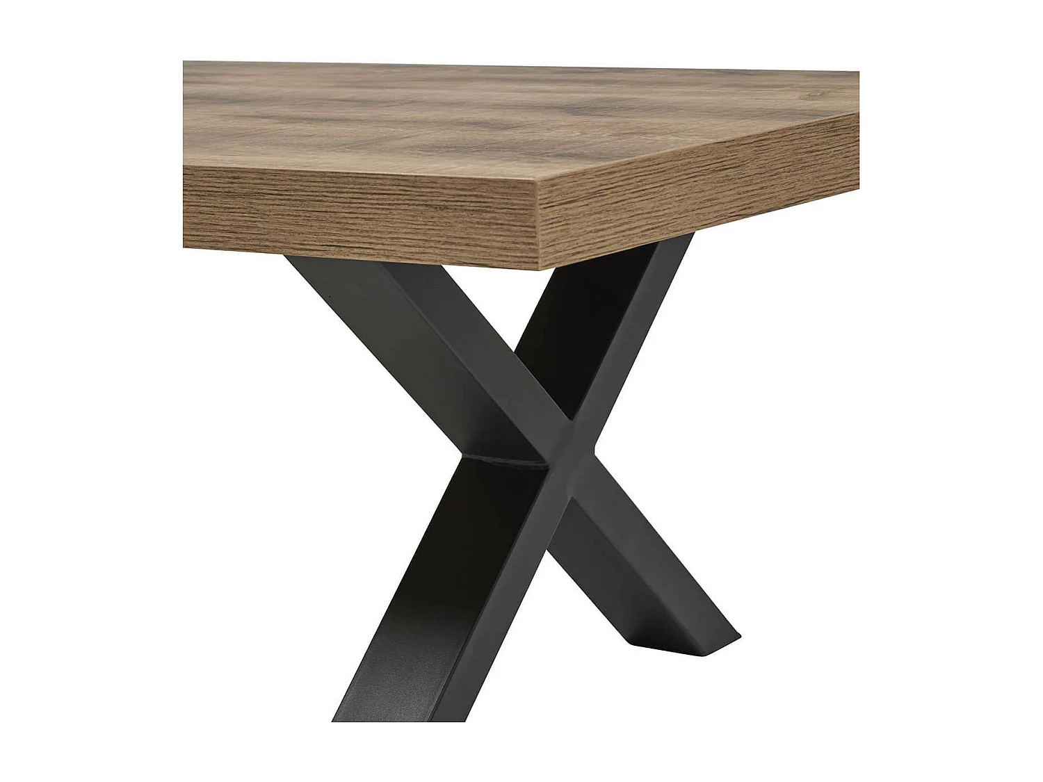 KORA - Table Basse Aspect Bois Piètement X Métal Poudré Noir