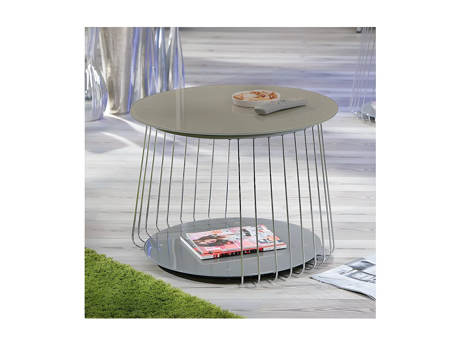 SALMA 70 - Table Basse Ronde Métallique Coloris Cappuccino