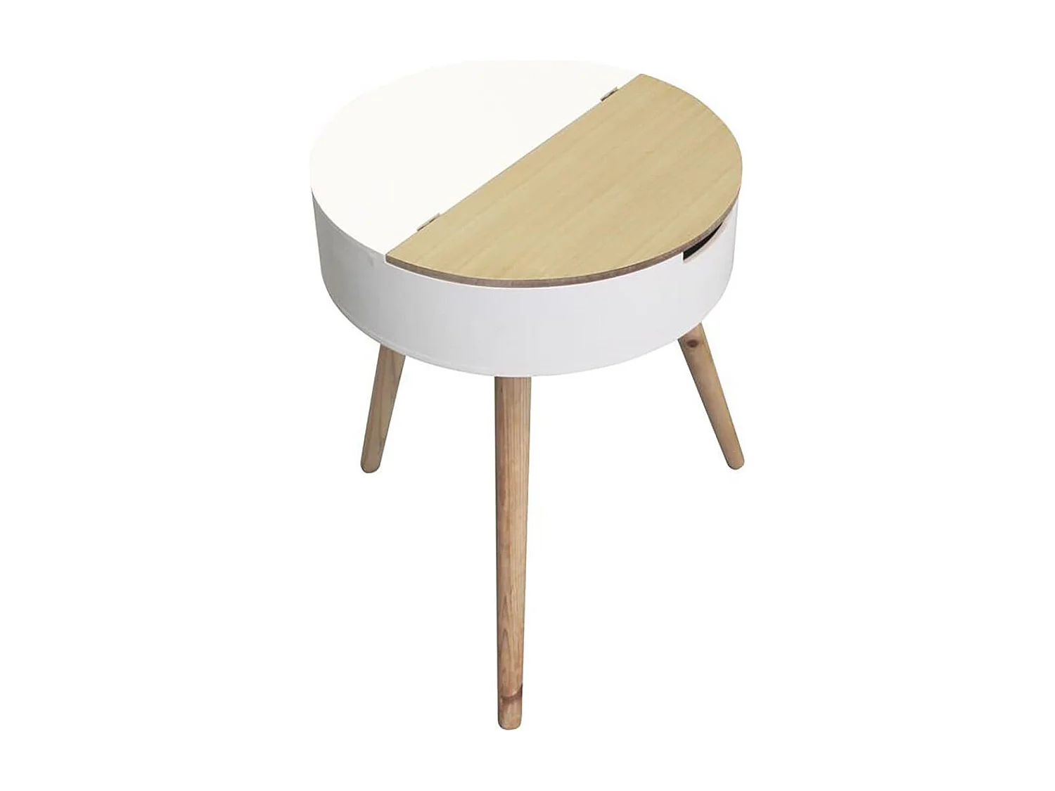 ROFIA - Table Basse Ronde Blanche avec Coffre