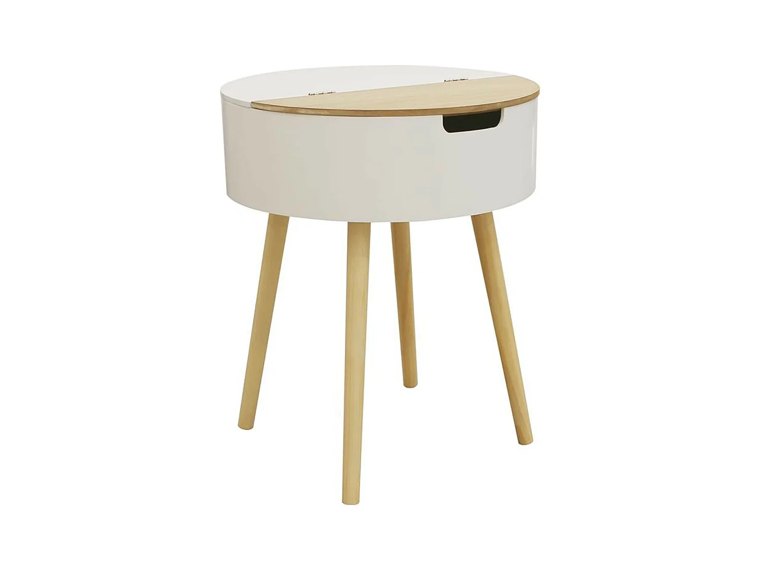 ROFIA - Table Basse Ronde Blanche avec Coffre