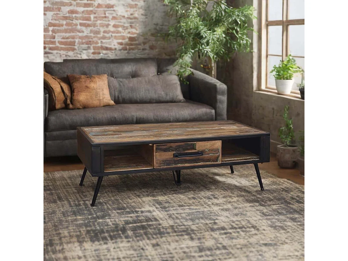 NESSA - Table Basse 1 Tiroir Manguier Massif Recyclé