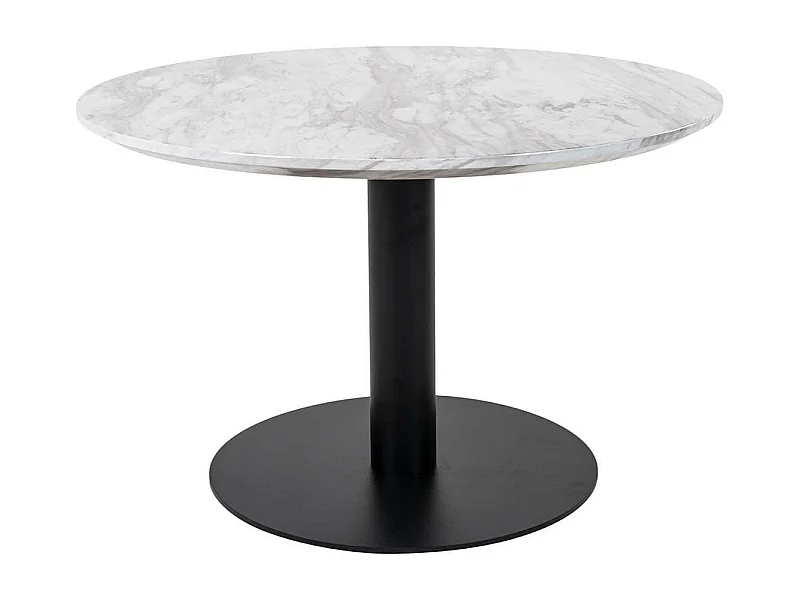 TYROL - Table Basse Ronde Ø70cm Aspect Marbré et Pied Acier Noir