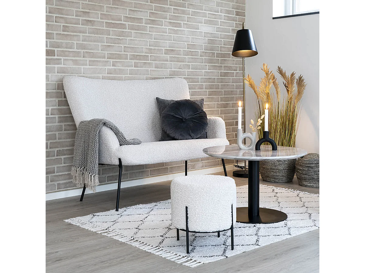 TYROL - Table Basse Ronde Ø70cm Aspect Marbré et Pied Acier Noir