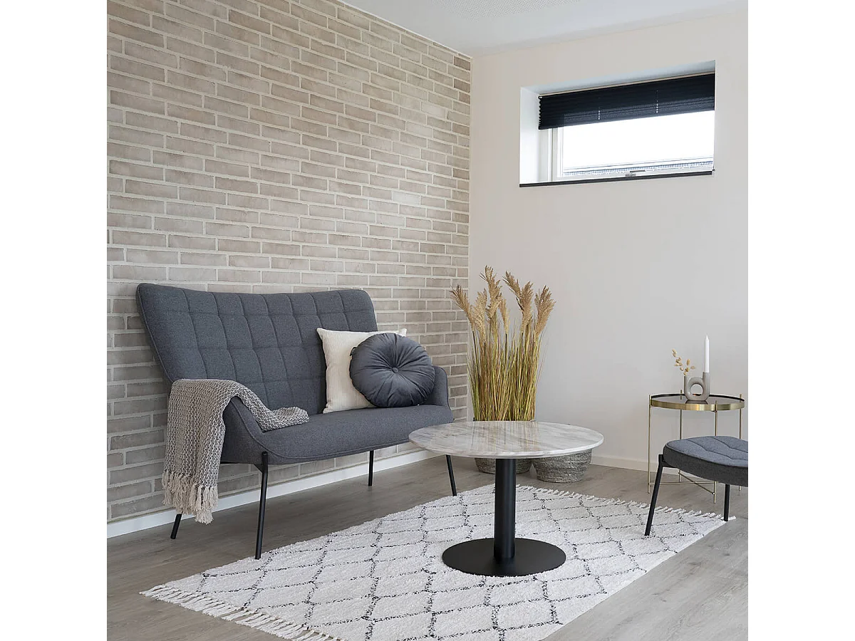 TYROL - Table Basse Ronde Ø70cm Aspect Marbré et Pied Acier Noir