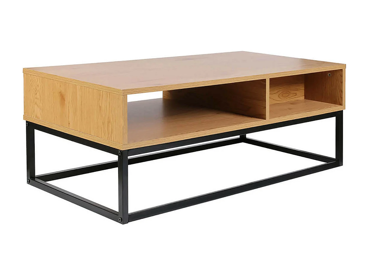 ABRIL - Table Basse 1 Tiroir Aspect Bois et Pieds Métal