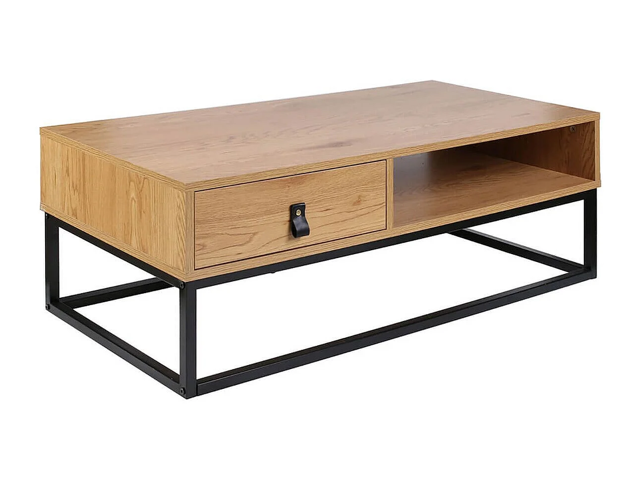 ABRIL - Table Basse 1 Tiroir Aspect Bois et Pieds Métal