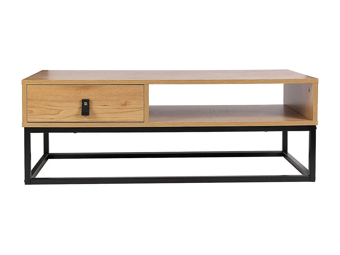 ABRIL - Table Basse 1 Tiroir Aspect Bois et Pieds Métal