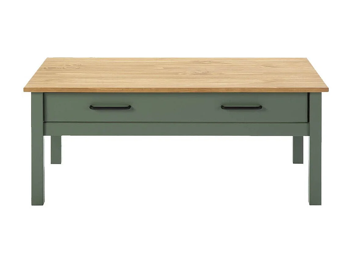 TINA - Table Basse Rectangulaire 1 Tiroir Bois Ciré et Vert