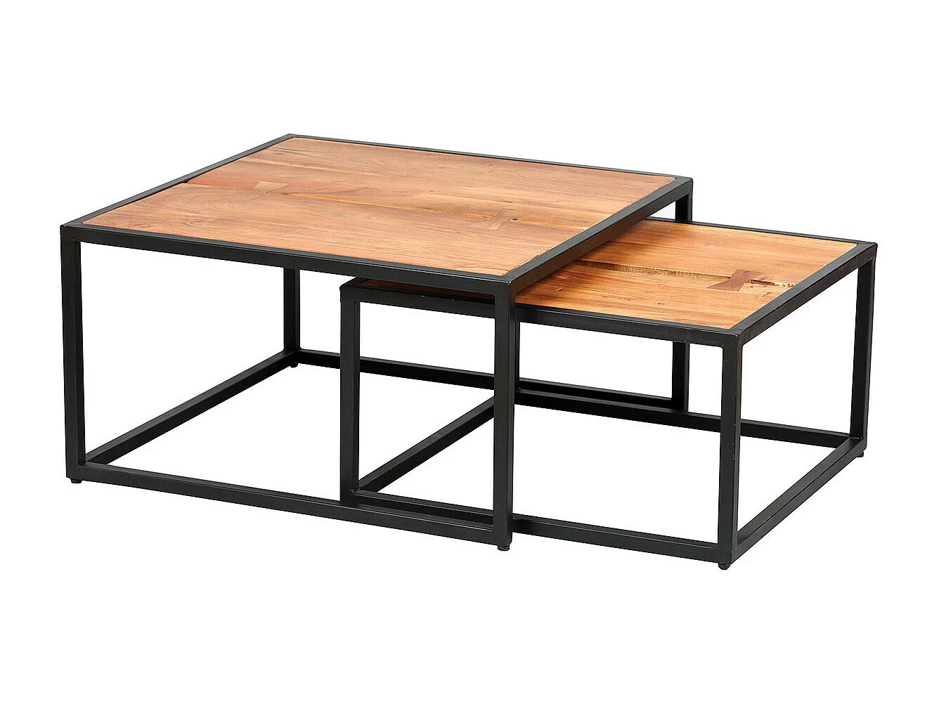 GHITA - Lot de 2 Tables Basses Gigognes Métal et Bois