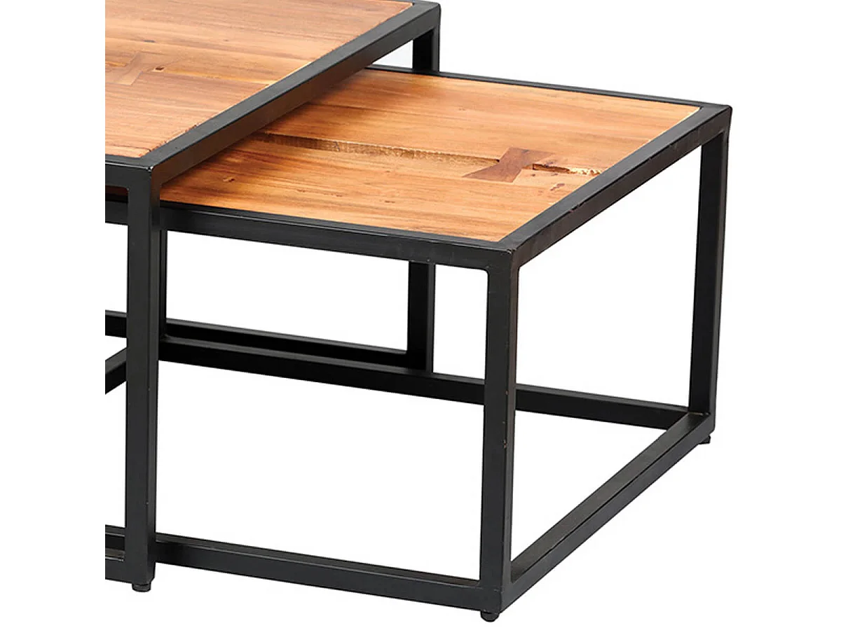 GHITA - Lot de 2 Tables Basses Gigognes Métal et Bois