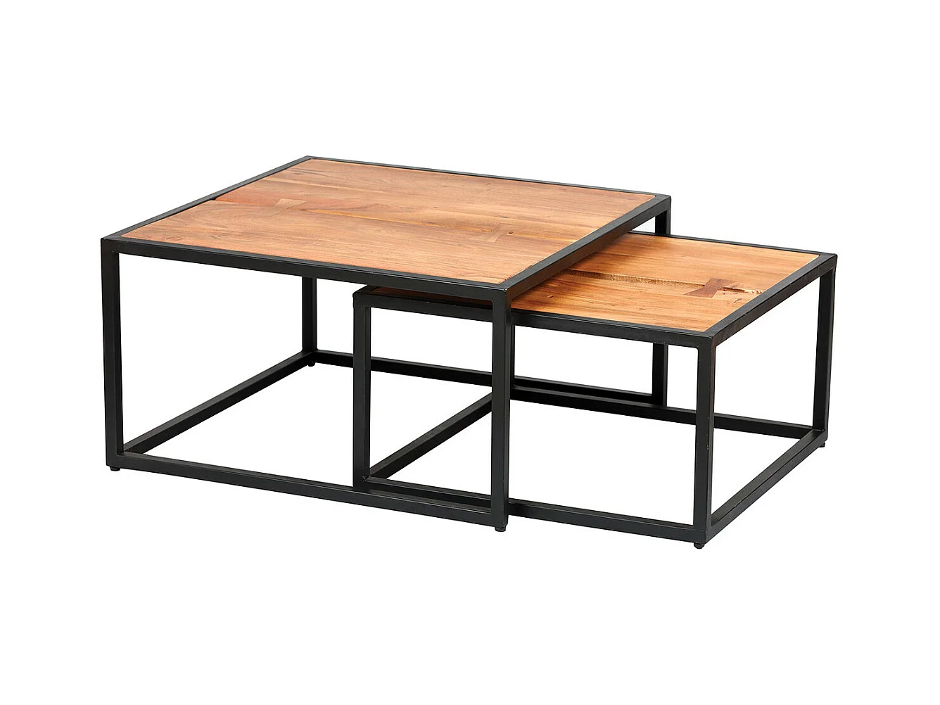 GHITA - Lot de 2 Tables Basses Gigognes Métal et Bois