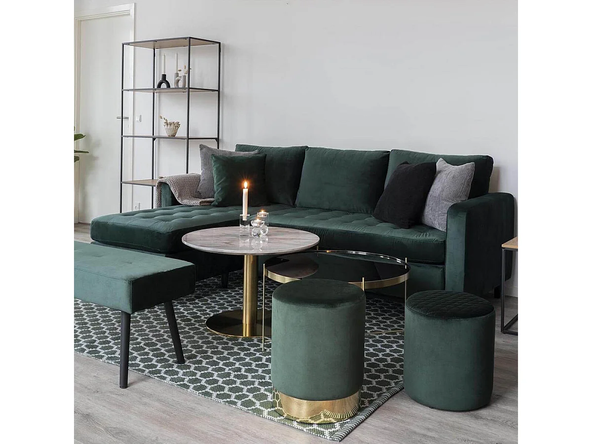 TYROL - Table Basse Ronde Ø70cm Aspect Marbré et Pied Acier Doré