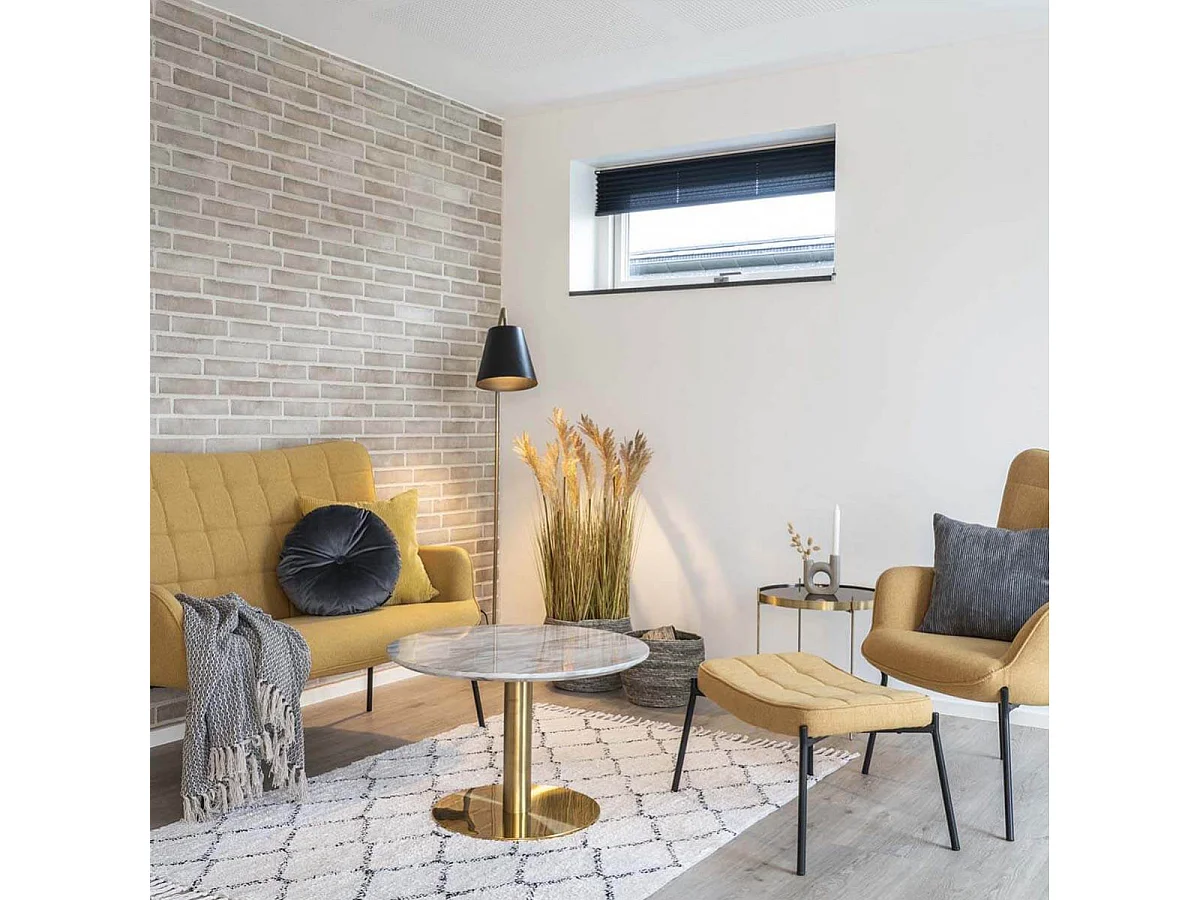 TYROL - Table Basse Ronde Ø70cm Aspect Marbré et Pied Acier Doré