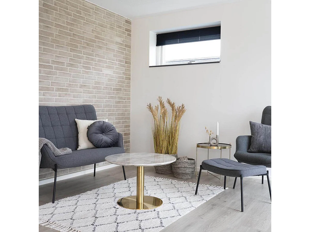 TYROL - Table Basse Ronde Ø70cm Aspect Marbré et Pied Acier Doré