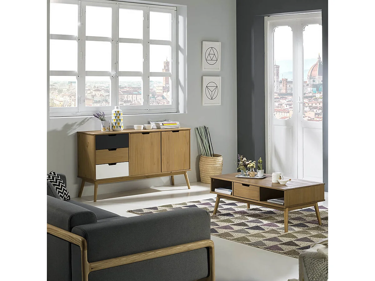 MARAS - Table Basse Rectangulaire Bois Massif Naturel