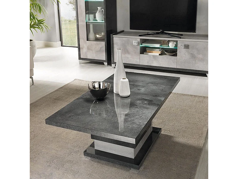 HOFFMAN - Table Basse à Pied Central Gris Aspect Pierre