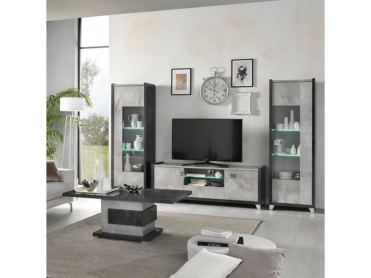 HOFFMAN - Table Basse à Pied Central Gris Aspect Pierre