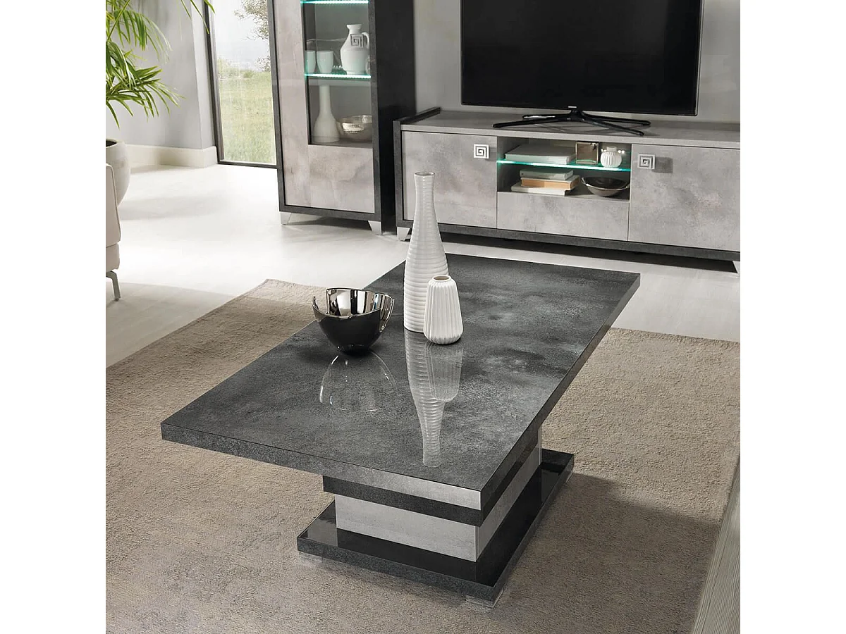 HOFFMAN - Table Basse à Pied Central Gris Aspect Pierre