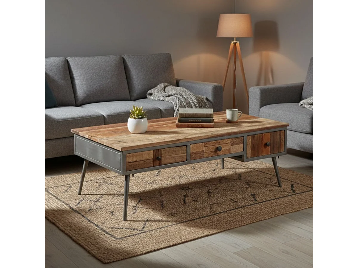 LEONARD - Table Basse Rectangulaire avec Tiroirs