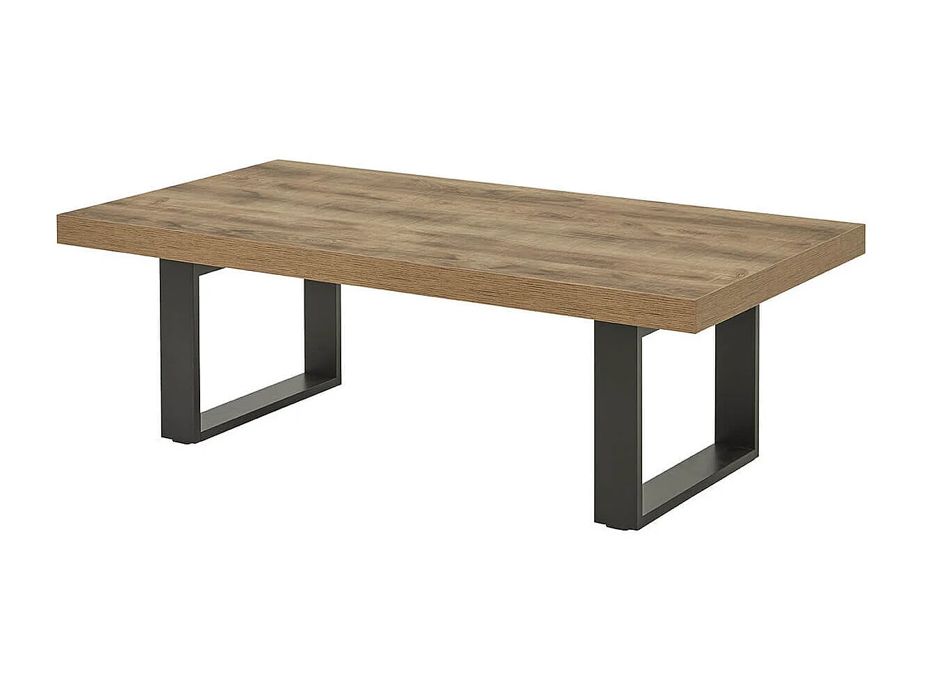 KORA - Table Basse Aspect Bois Piètement U Métal Poudré Noir