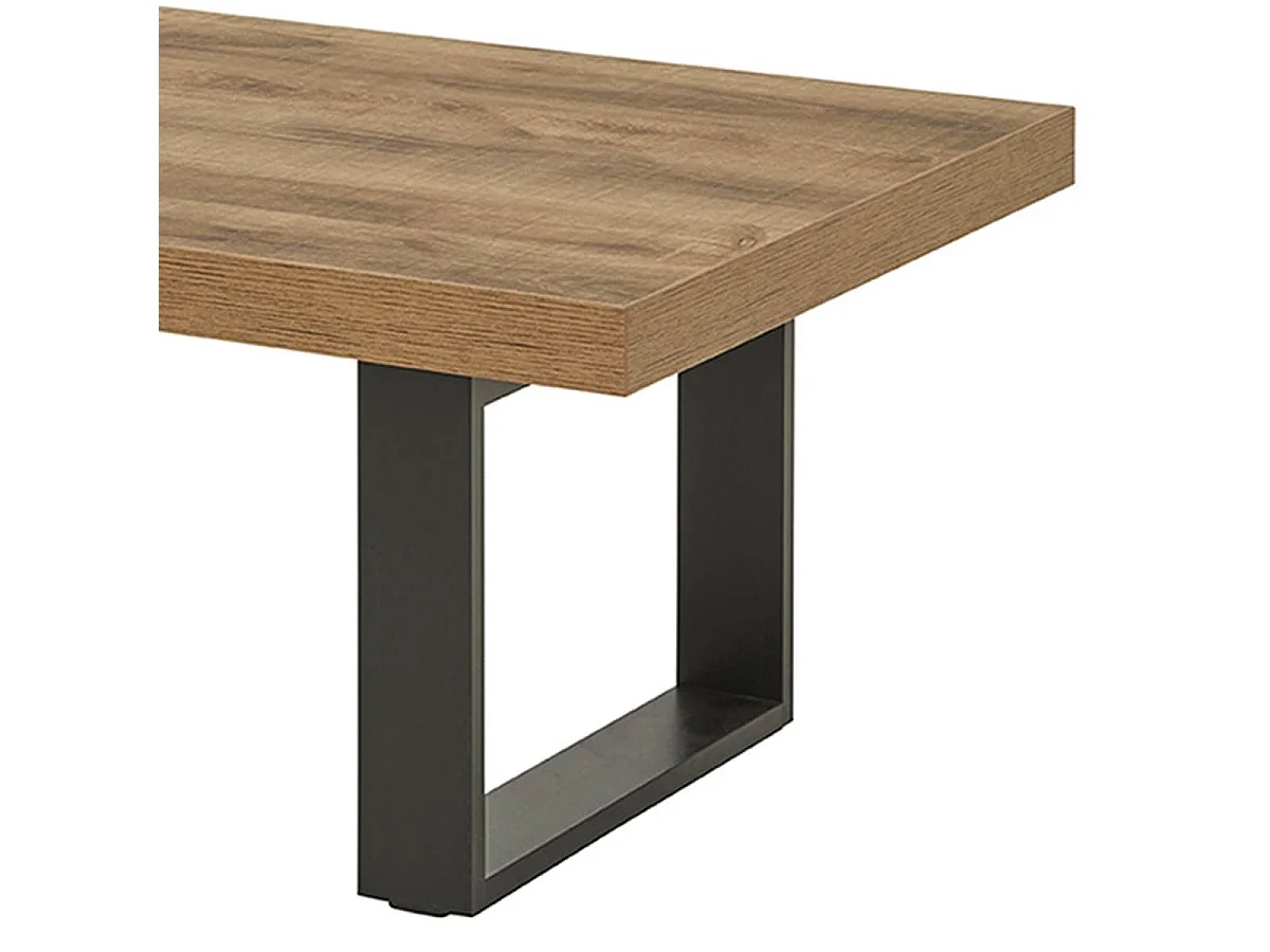 KORA - Table Basse Aspect Bois Piètement U Métal Poudré Noir