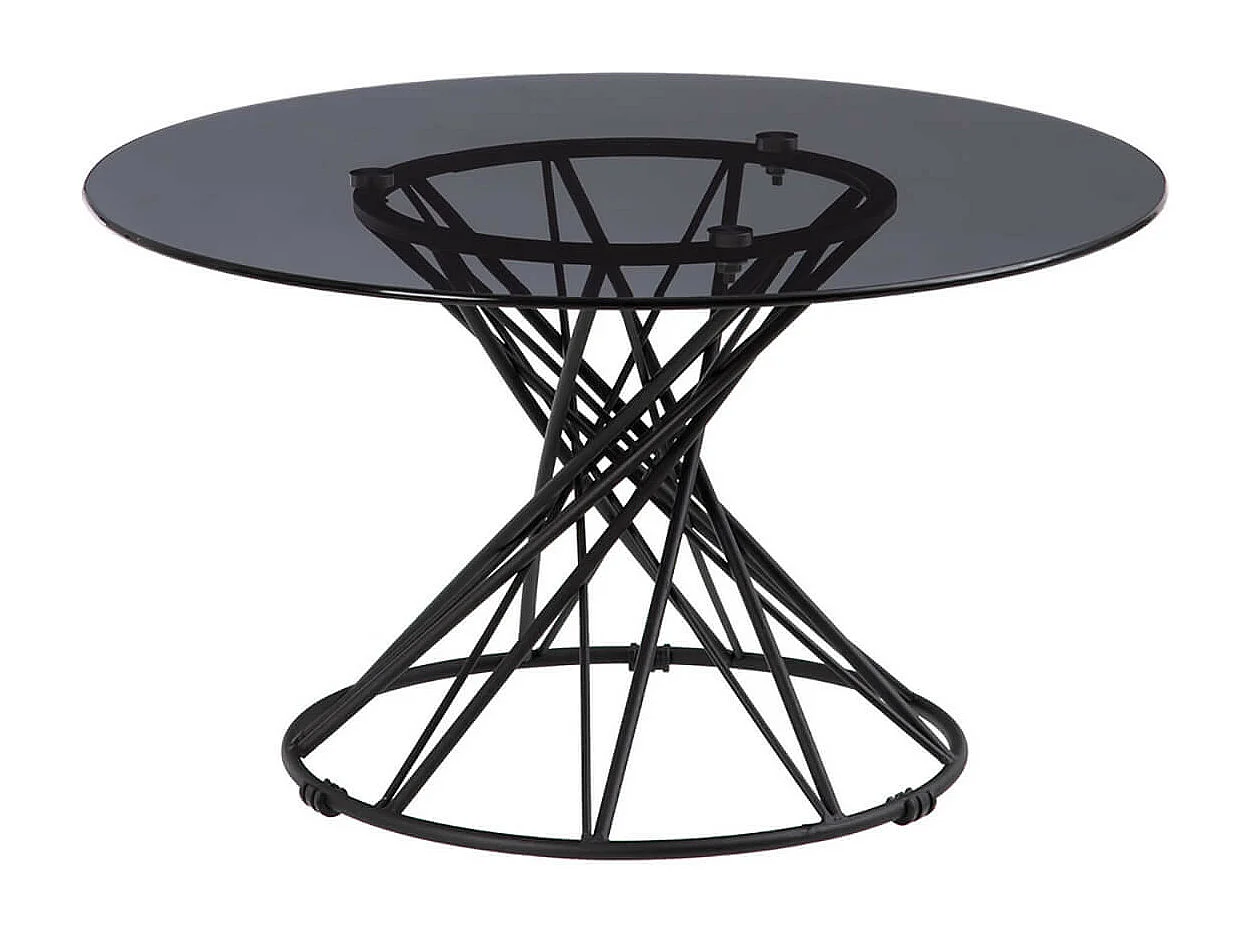 FIGET - Table Basse Ronde Plateau Verre et Pieds Acier