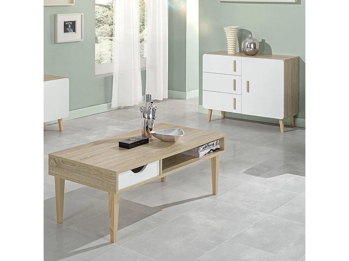 ANEBY - Table Basse 1 Tiroir 1 Niche Effet Bois