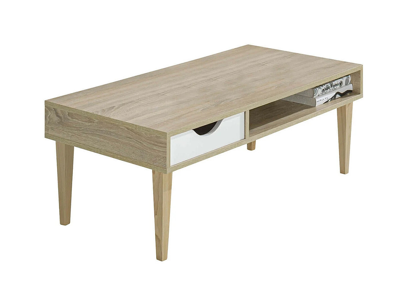ANEBY - Table Basse 1 Tiroir 1 Niche Effet Bois