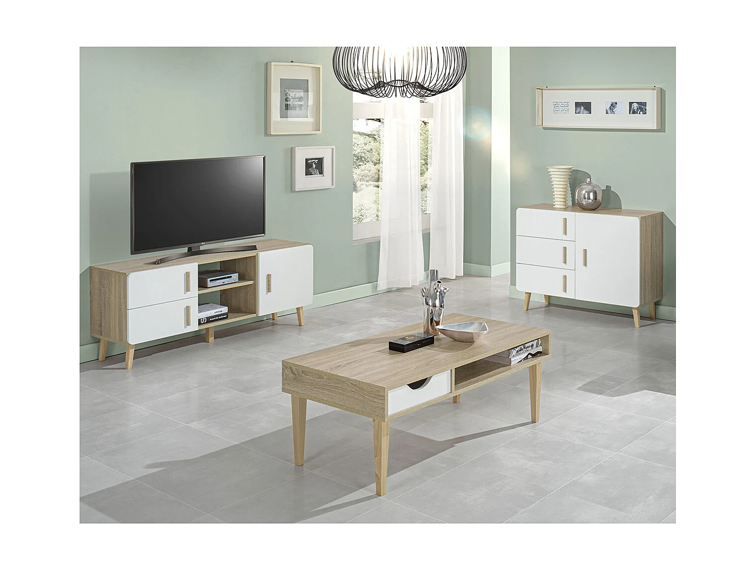 ANEBY - Table Basse 1 Tiroir 1 Niche Effet Bois
