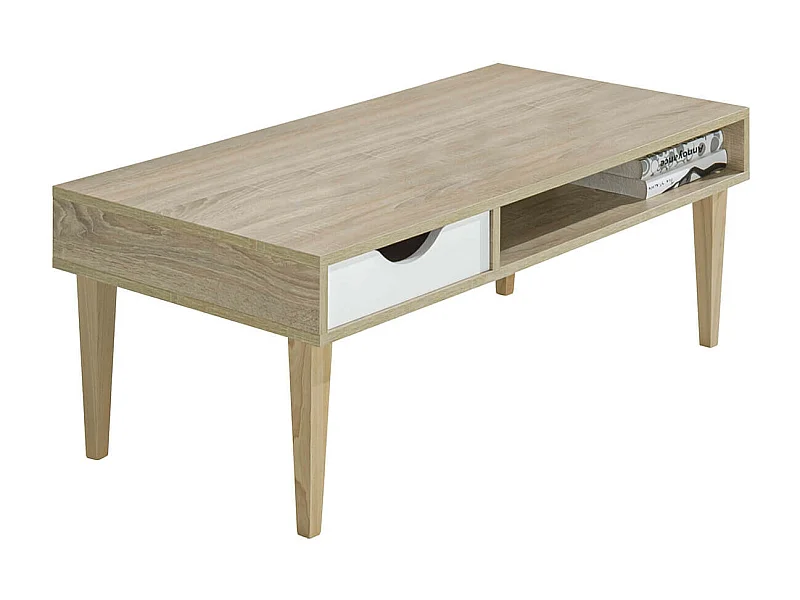 ANEBY - Table Basse 1 Tiroir 1 Niche Effet Bois