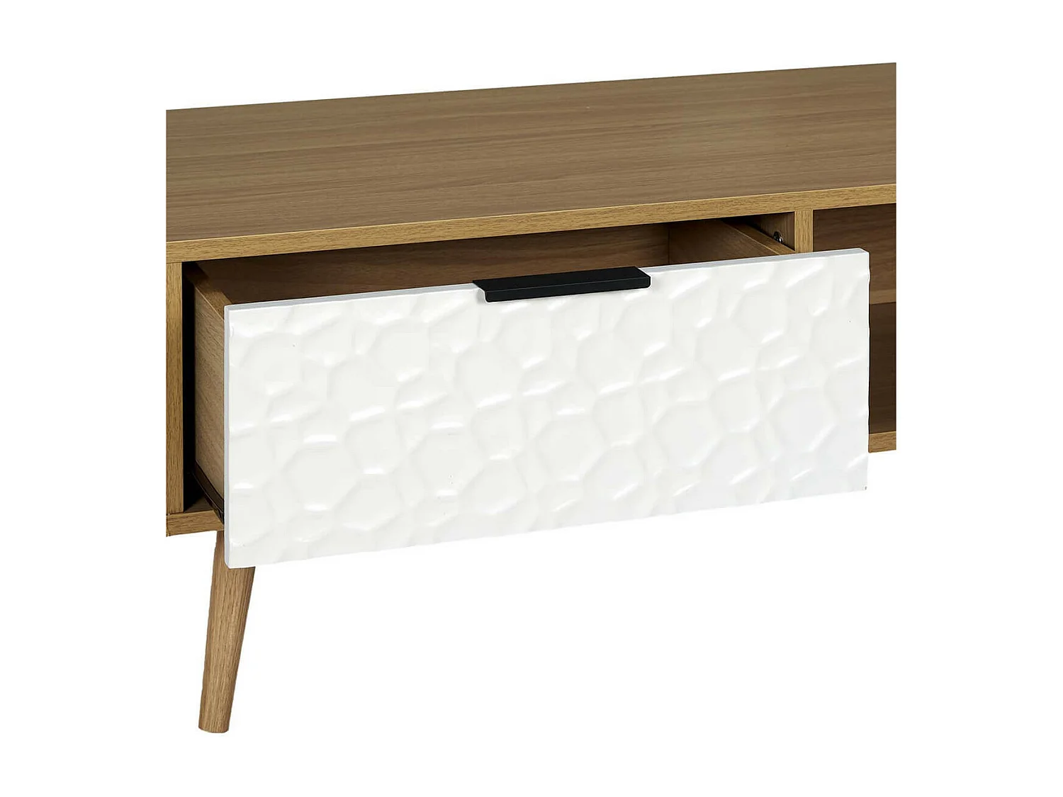 KRAK - Table Basse Aspect Bois et Motif Craquelé Blanc