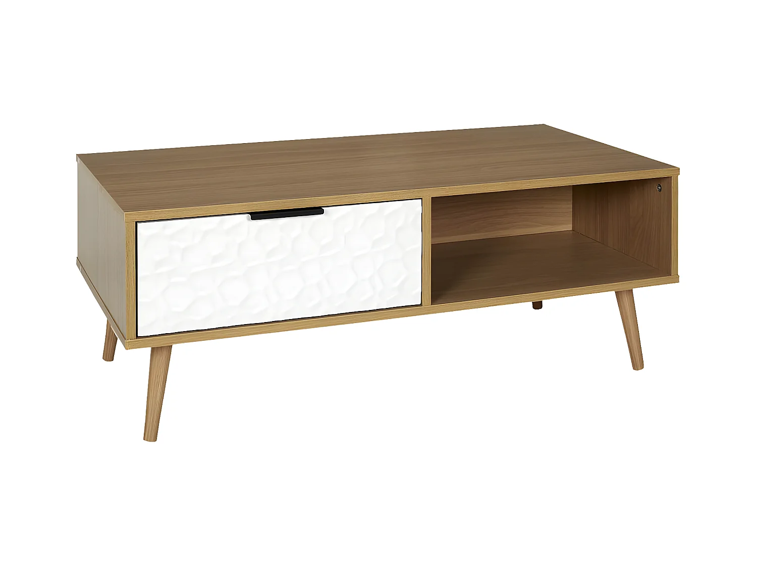 KRAK - Table Basse Aspect Bois et Motif Craquelé Blanc