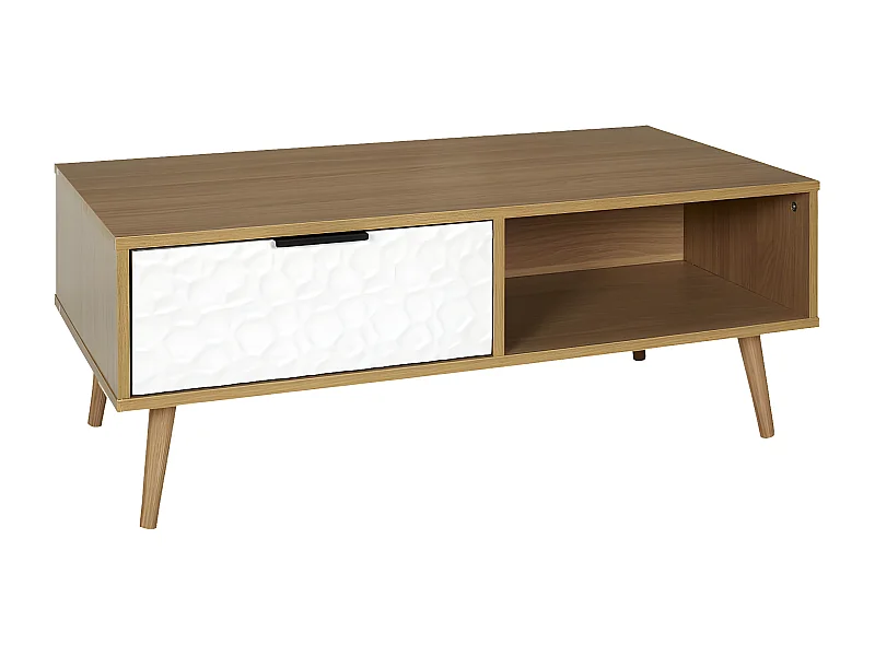 KRAK - Table Basse Aspect Bois et Motif Craquelé Blanc