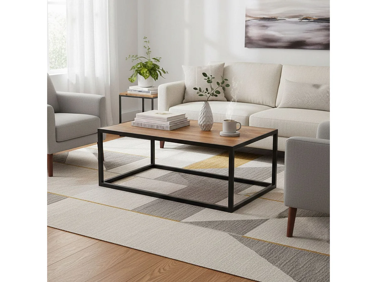 BOSQUE - Table Basse Rectangulaire Plateau Bois et Pied Acier